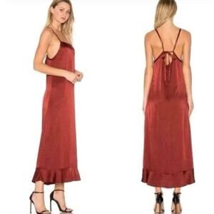 Lacausa Lucky Satin Slip Maxi Dress Rust Ruffle Hem Size Small